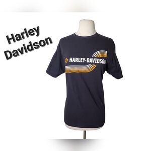 Harley Davidson Men Women Black Orange Short Sleeve Cotton Top Tees Shirt Size M